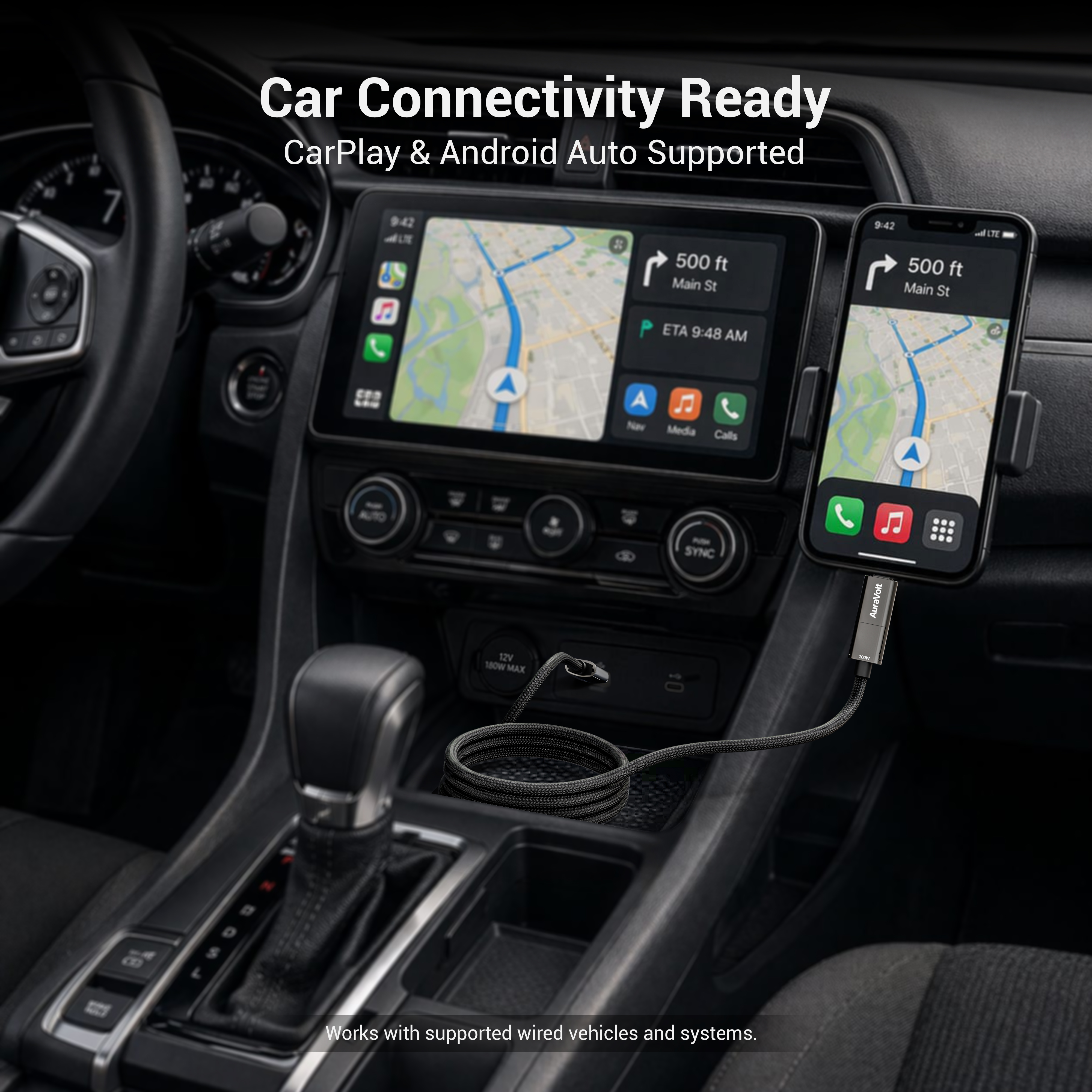 AuraVolt OmniMag 100 Pro car connectivity with CarPlay and Android Auto