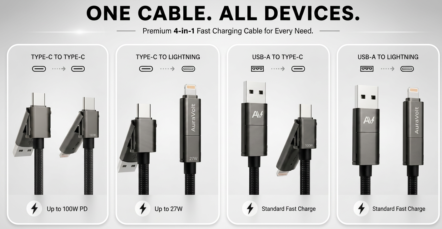 AuraVolt OmniMag 100 Pro one cable all devices connection diagram